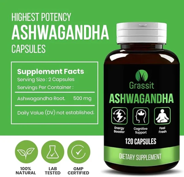 Pure Ashwagandha Supplement 500 mg | 120 Capsules - Image 4